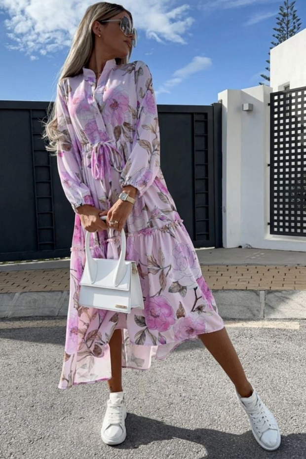 Bethan Lilac Floral Midi Dress Hey Pretty